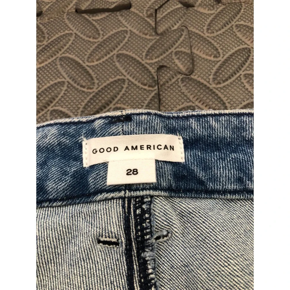Good American Straight Leg Jeans Womens 28 Plus‎ Blue Raw Hem Stretch GCSNF144T
